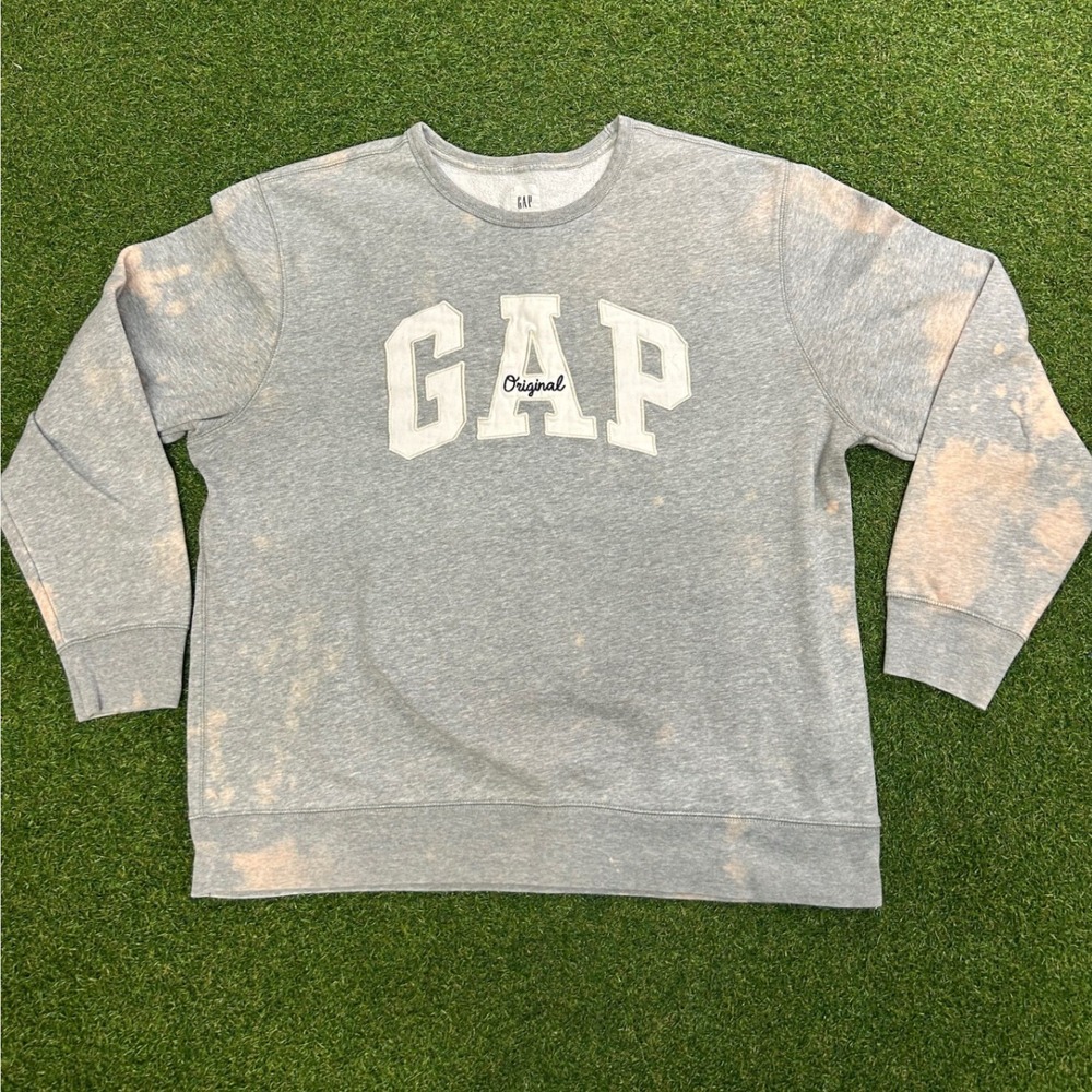 Gap Original Mens XL Grey Bleach Wash Fleece Crewneck Sweatshirt Logo Pullover